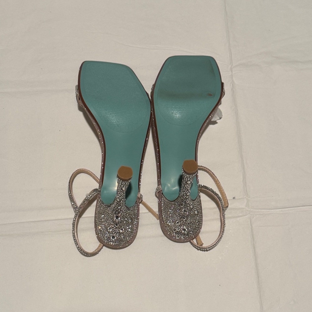 Betsey Johnson Rose Pink Glitter Ankle Strap Sandals with Rhinestone Band - Picture 5 of 9